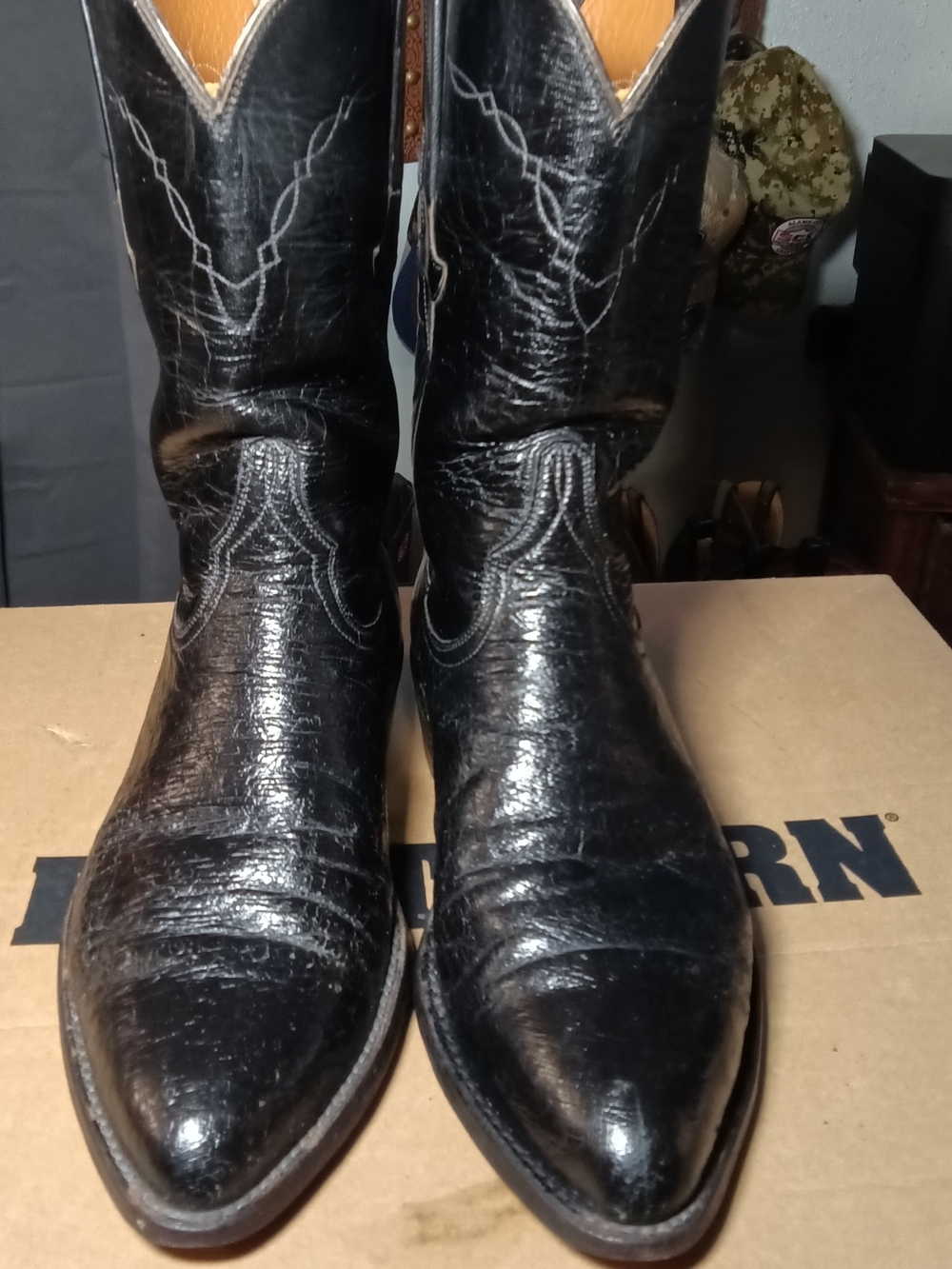 Vintage Lucchese Smooth Ostrich Roper Style Cowboy Boots, 8.5